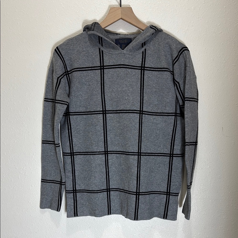 Gray Plaid Sweater w- Hood, Size M
